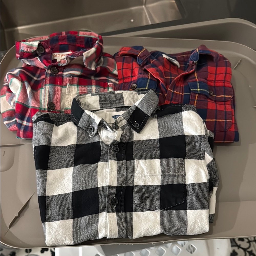 3 Flannel Plaid Kids Shirts (Size 4-5)